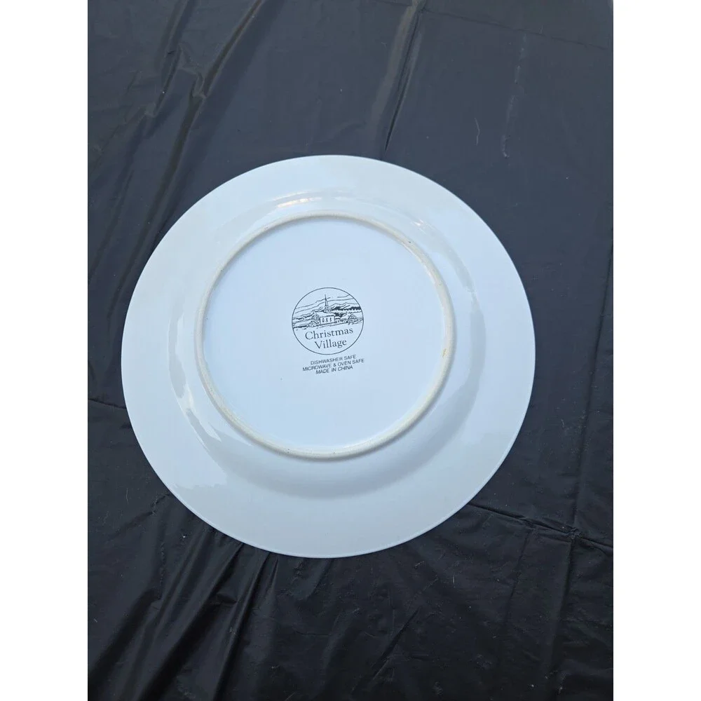 Christmas Village Snowman Snowflake Ceramic Dinner Plates 10.5